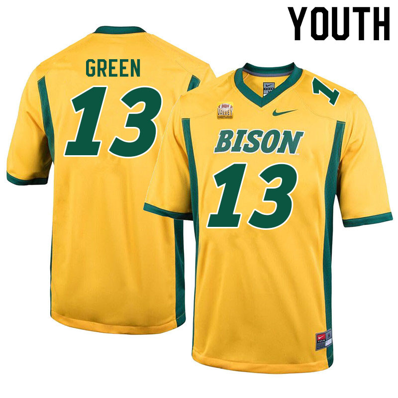 Youth #13 Eli Green North Dakota State Bison College Football Jerseys Sale-Yellow - Click Image to Close